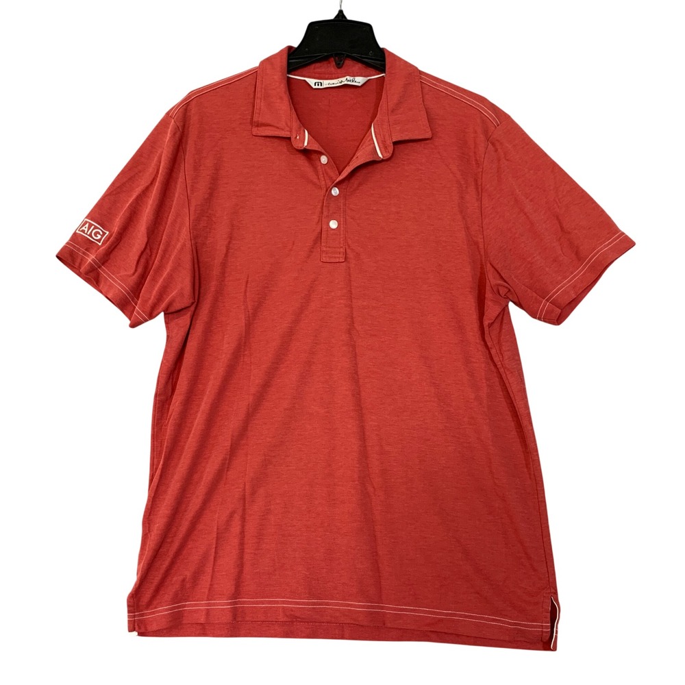 TravisMathew Men's L Red AIG Polo Shirt Pima Cotton Blend Short Sleeve